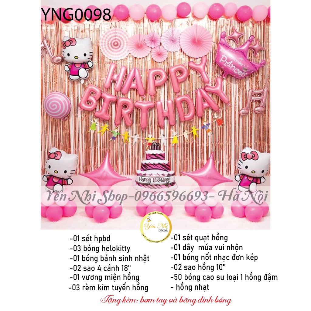 Sét trang trí sinh nhật cho bé gái mẫu kitty đơn giản- YẾN NHI SHOP
