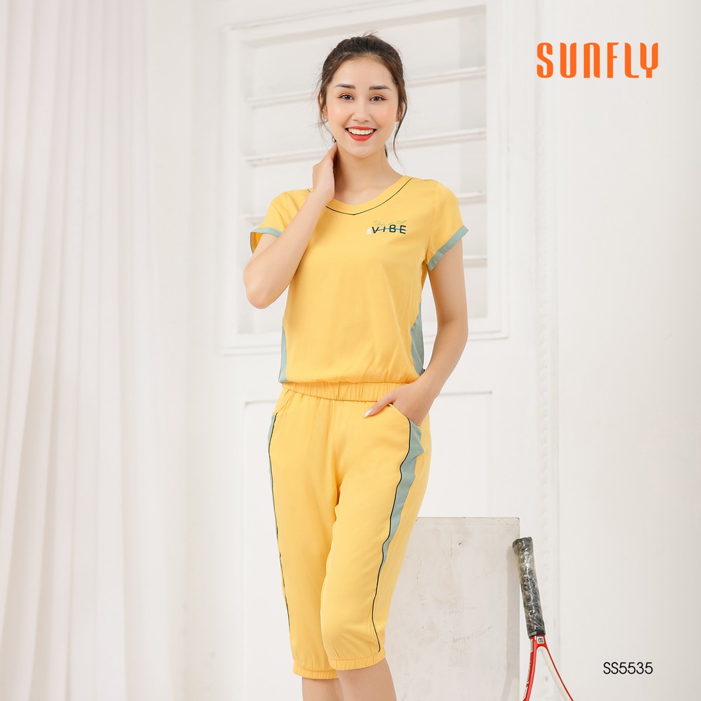 Bộ đồ thể thao đũi Sunfly, áo tay cộc quần lửng SS5535