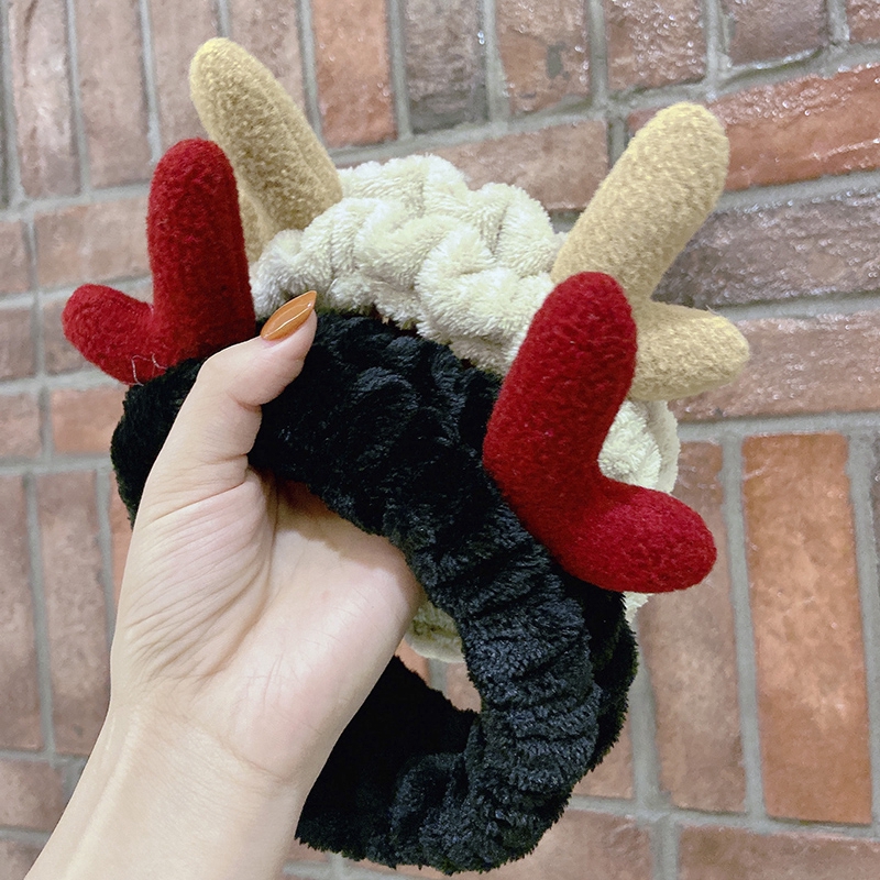 Fashion Women Elastic Antlers Headband,Washing Face Soft Hair Bands,Lady Cute Christmas Elk Headwear