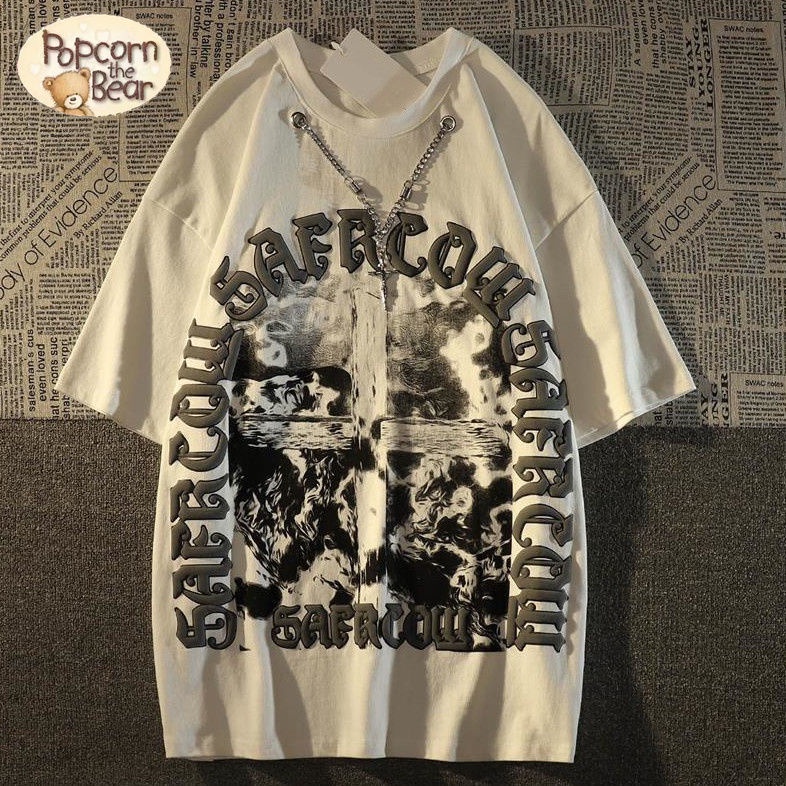 ♣Áo Thun Phong Cách Mỹ Cá Tính♣Áo Thun Tay Ngắn Dáng Rộng In Hình Chữ Thập/Gấu Phong Cách Hip Hop Đường Phố Dành Cho Nam