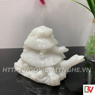 Tượng đá trang trí Rùa phong thủy - Cao 8cm - Màu trắng Đá non nước