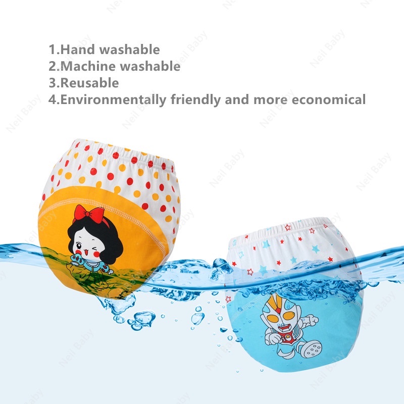 4 miếng / nhóm Tã vải thoáng khí Quần Bỏ Bỉm Quần đóng bỉm bằng vải cotton thoáng khí cao cấp chống hăm có thể giặt lại cho bé 0-18kg(size 90/100/110)