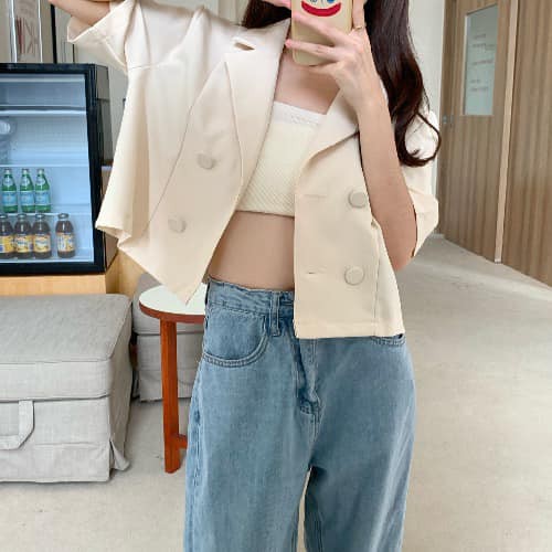 [SẴN] Áo blazer kèm quây bên trong nữ dáng croptop  ,Áo blazer nữ kiểu tay ngắn đẹp mùa hè 2021 thời trang hàn quốc