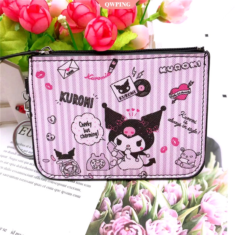 Ví Da PU Đựng Tiền / Thẻ / Móc Khóa Họa Tiết Sanrios Kuromi ID Đáng Yêu