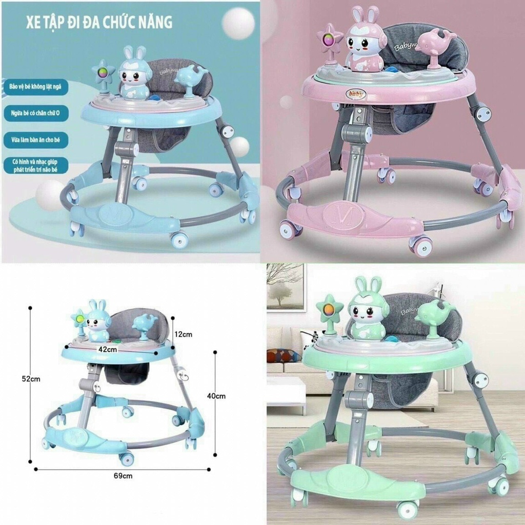 Xe tập đi tròn rộng khung sắt hình Thỏ