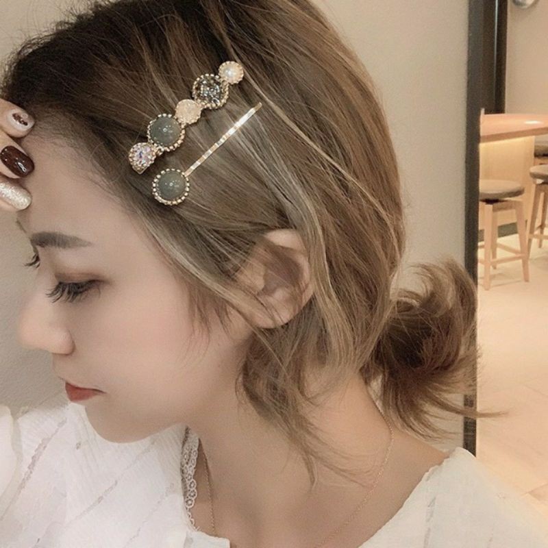 Set 2 kẹp tóc đính đá đơn giản kiểu dáng Hàn Quốc B016