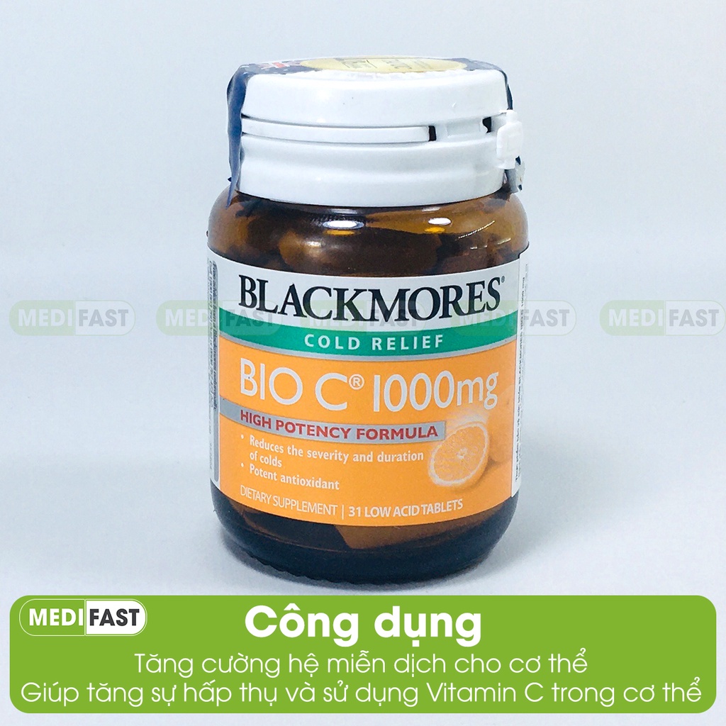 Vitamin C - Blackmores Bio C 1000mg - Lọ 31 viên bổ sung vtm C - Hàng nhập khẩu chính hãng.