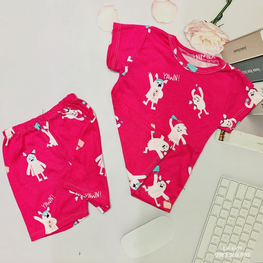 Bộ cộc tay bé gái họa tiết vải cotton, cho bé từ 5 đến 17kg