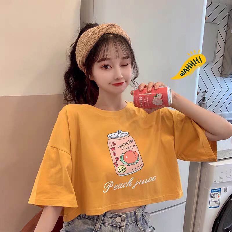 [Mã FAMAYWA giảm 10K đơn 50K] [Có ảnh thật] Áo croptop tay lỡ form rộng in Peach Juice | BigBuy360 - bigbuy360.vn