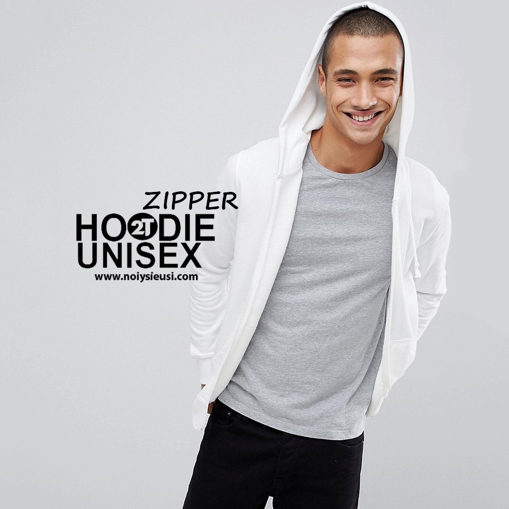 Áo hoodie zipper unisex 2T Store HZ02 màu trắng - Áo khoác nỉ dây kéo nón 2 lớp dày dặn chất lượng đẹp