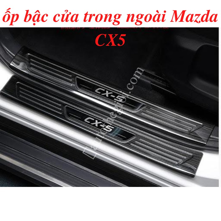 Bộ 8 miếng ốp bậc cửa trong ngoài Mazda CX5 2018-2020 loại đẹp - titan - tặng dung dịch tăng độ kết dính 3M
