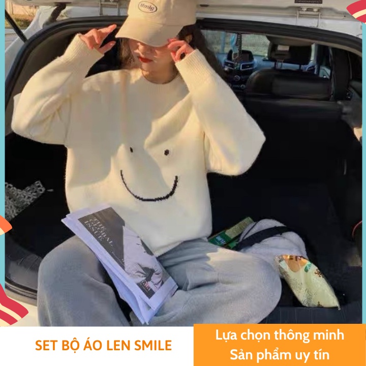 Set bộ áo len nữ SMILE cao cấp gồm áo và quần dài dầy dặn, FREESHIP, form rộng, phong cách Hàn Quốc, Ulzzang [CÓ SẴN] | BigBuy360 - bigbuy360.vn