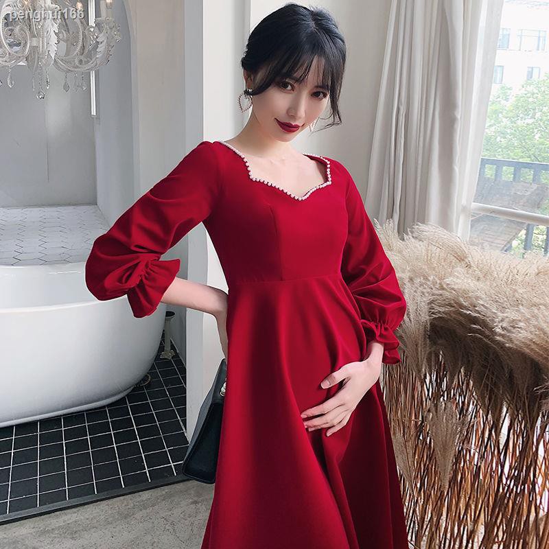 Đầm Đỏ Rượu Vang Cỡ Lớn Thiết Kế Lưng Sang Trọng Cho Phụ Nữ Mang Thai 2021