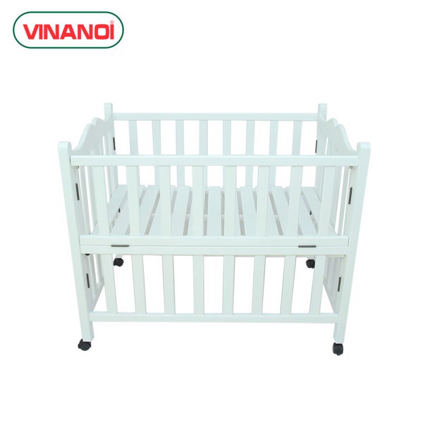 Giường Cũi Gỗ Thông Cao Cấp Cho Bé VINANOI - VNC107 - Có Bánh Xe Di Chuyển Tiện Lợi - Vừa Làm Giường Vừa Làm Cũi Cho Bé