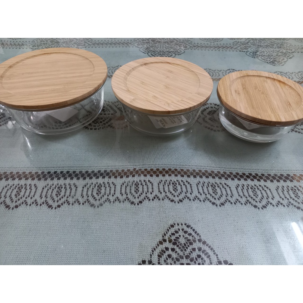 Hộp Thủy Tinh Tròn Nắp Tre Nikko 400ml-620ml-950ml Chính Hãng Inochi