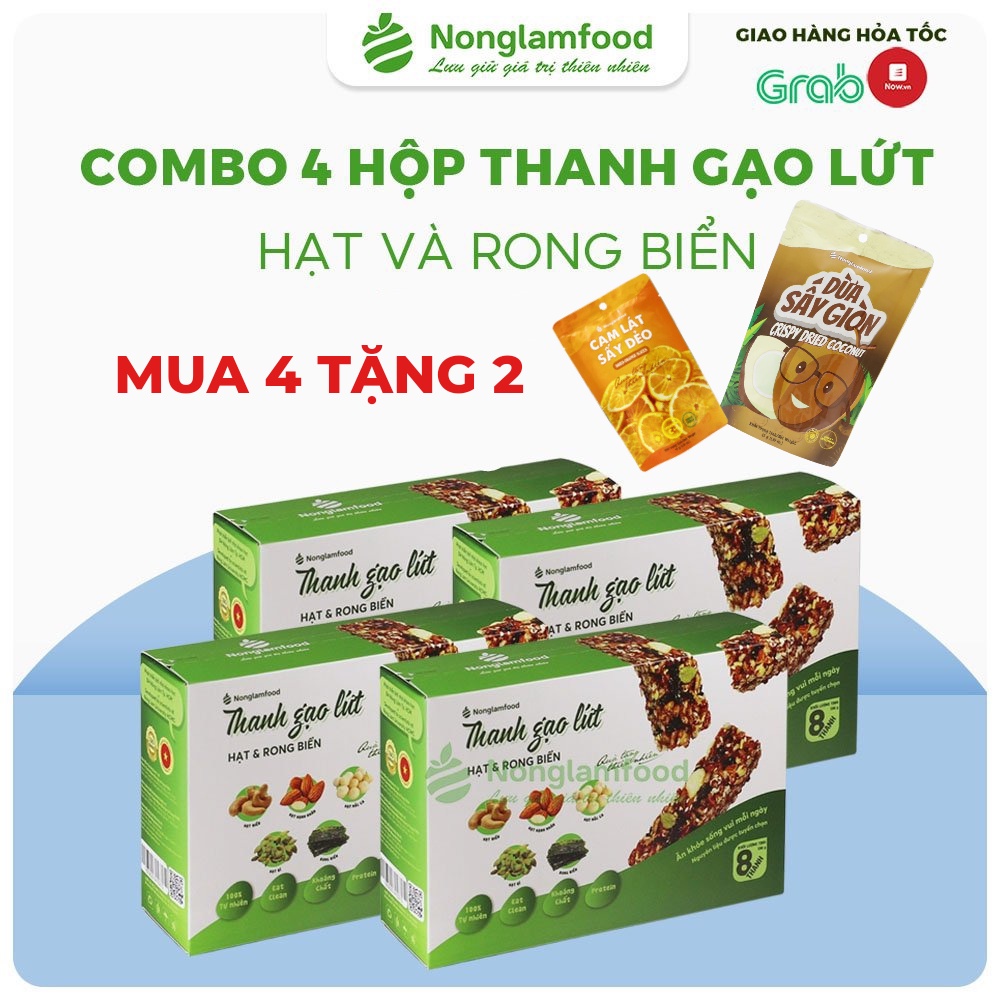 Thanh gạo lứt ngũ cốc hạt và rong biển Nông Lâm Food hộp 8 thanh dinh dưỡng hỗ trợ giảm cân ăn kiêng hiệu quả.