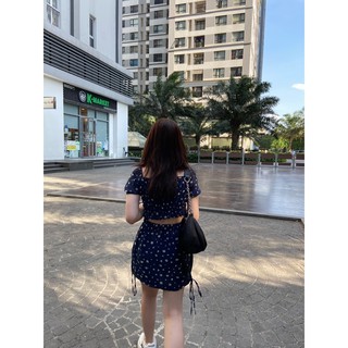 Set đầm hoa xinh xắn chiffon ( đầm xanh )