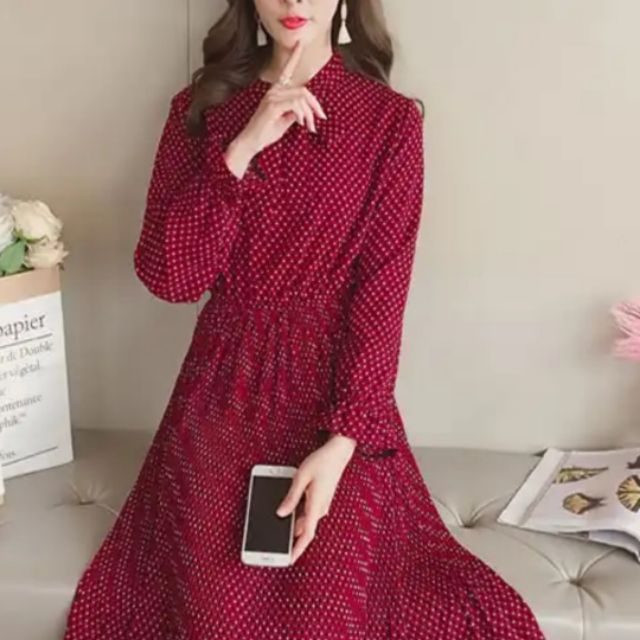 ĐẦM DẬP LY CỔ THẮT NƠ TAY DÀI XINH XẮN