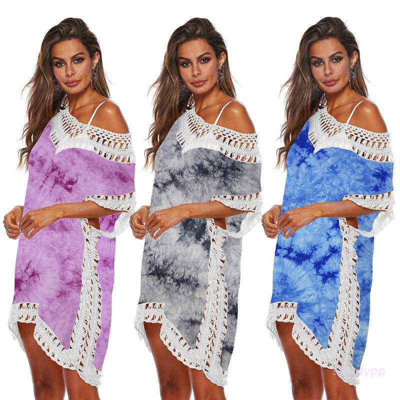Áo Khoác Ngoài Bikini Cổ Chữ V Tay Ngắn Dáng Rộng Phối Màu Nhuộm Độc Đáo Thời Trang Cho Nữ