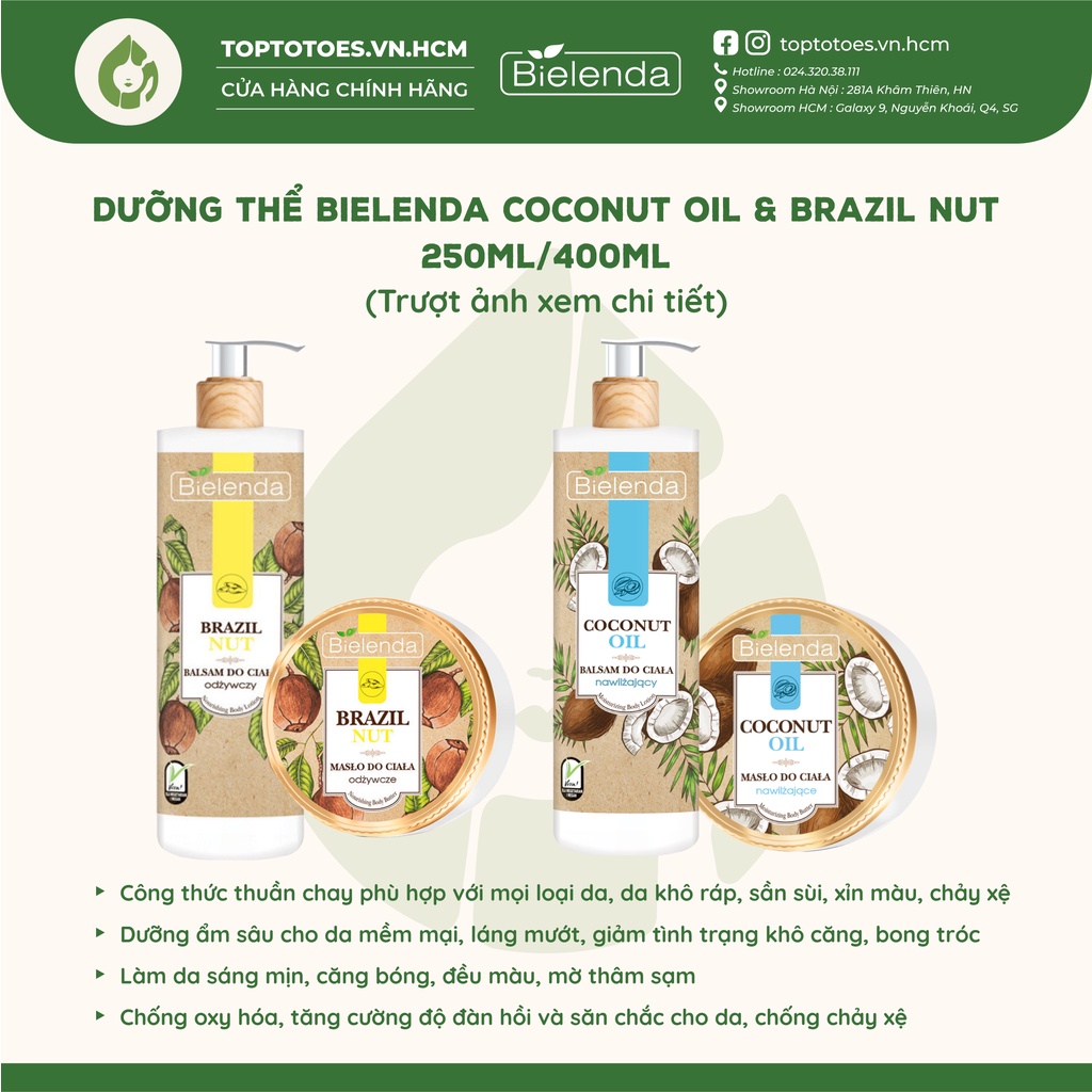 Dưỡng thể Bielenda Coconut Oil &amp; Brazil Nut dưỡng ẩm sâu, làm sáng và trẻ hóa da 250ml/400ml