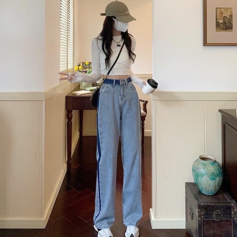 Quần Jeans Suông Phối Loang Viền Mẫu Mới