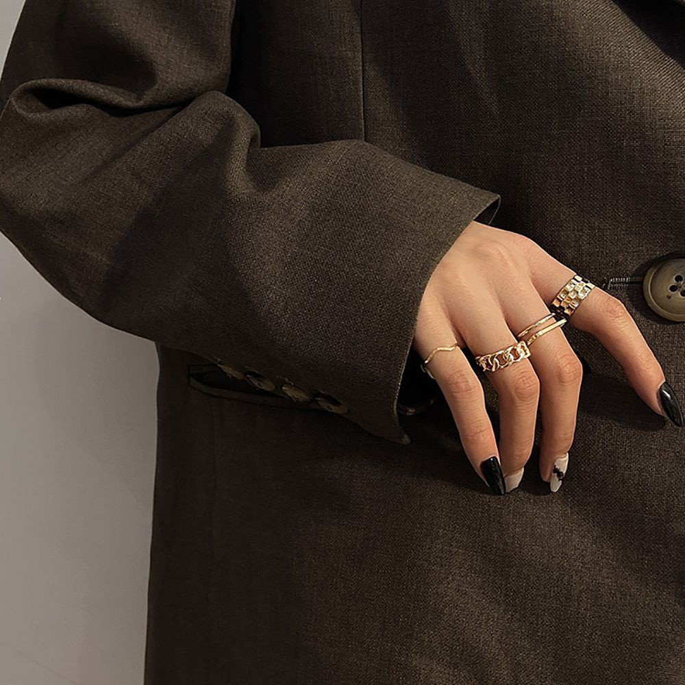 Set 5 Nhẫn Đeo Khớp Ngón Tay Phong Cách Hip Hop Hàn Quốc Đơn Giản Cho Nữ