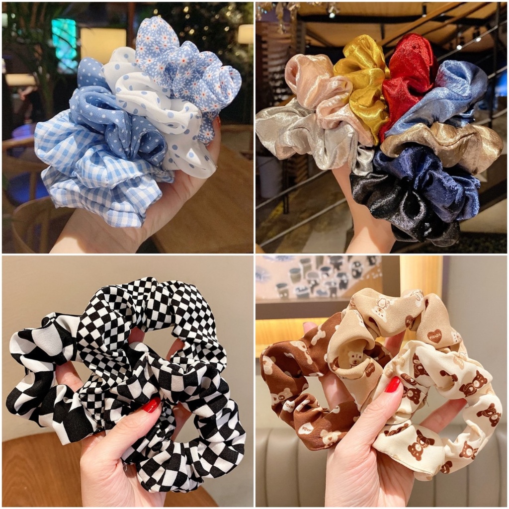 RẺ VÔ ĐỊCH DÂY BUỘC TÓC SCRUNCHIES KẺ PHONG CÁCH HÀN QUỐC