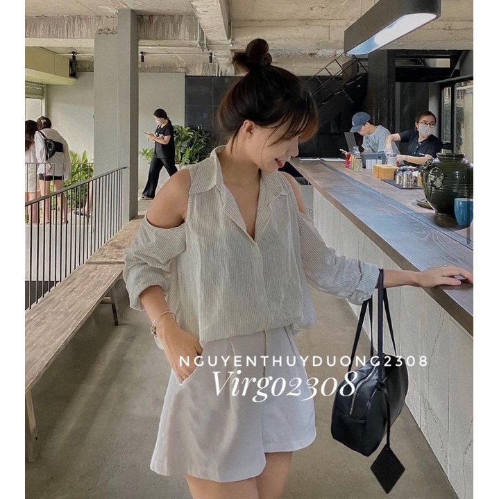 [Hàng Sẵn-Video]ÁO SƠMI ĐŨI CUT OUT-ÁO SƠMI HỞ VAI TRENDY | BigBuy360 - bigbuy360.vn