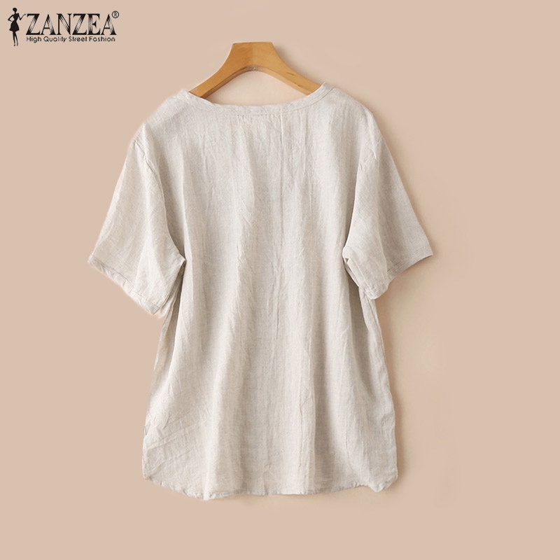 Áo thun Zanzea tay ngắn cổ tròn thêu chữ đơn giản thời trang cho nữ