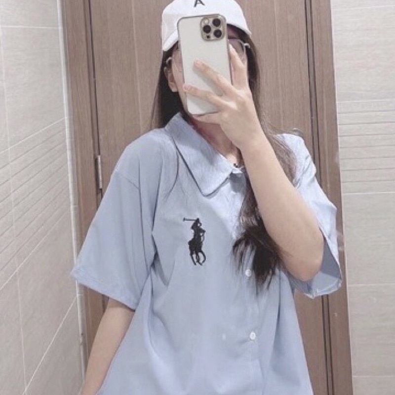 Áo sơmi nữ phom rộng thêu hình ngựa phong cách thời trang