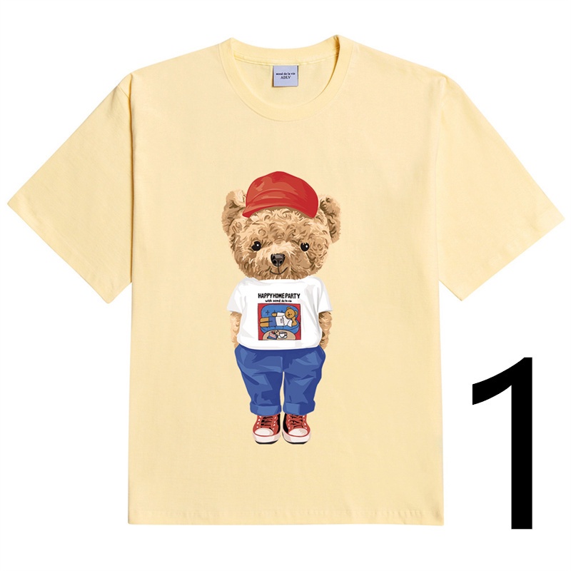 ADLV Áo Thun Cotton Tay Ngắn In Hình Gấu Cổ Điển Thời Trang Thường Ngày Cho Nam Nữ