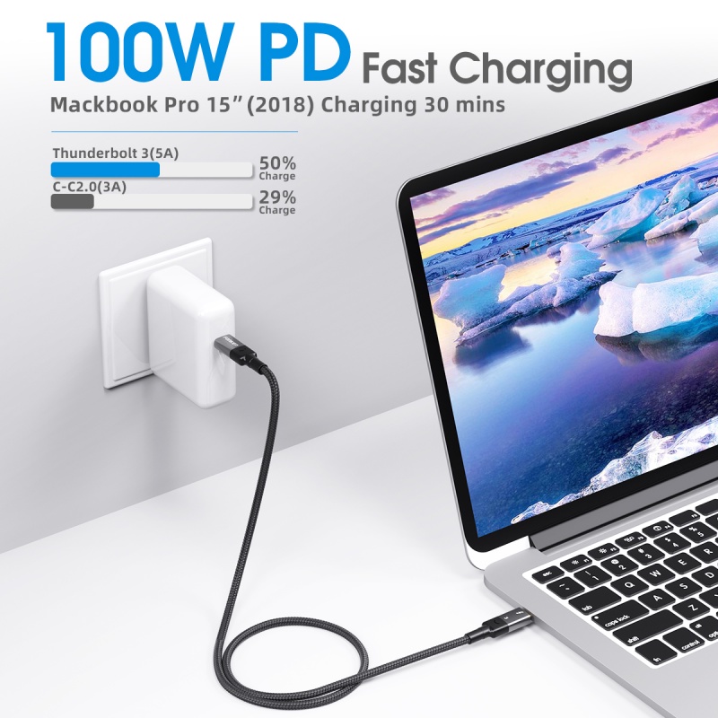 HDOORLINK Cáp sạc nhanh 480Mbps 100W USB-C 2 Trong 1 60W thích hợp cho Samsung Huawei