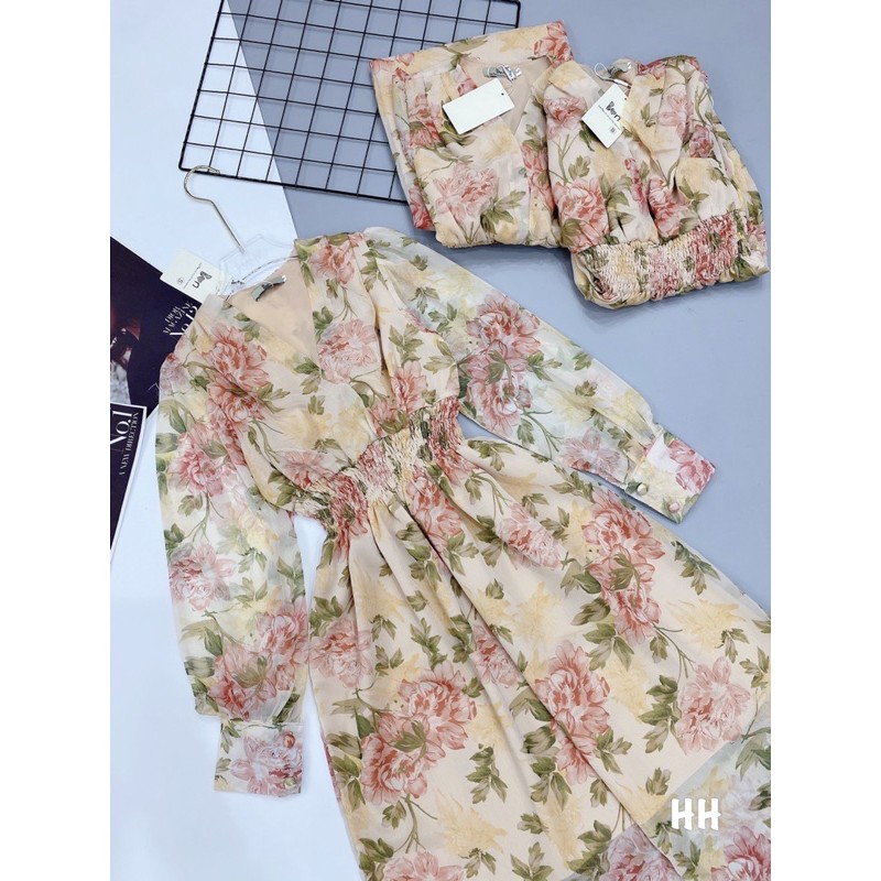 Đầm voa hoa chun eo