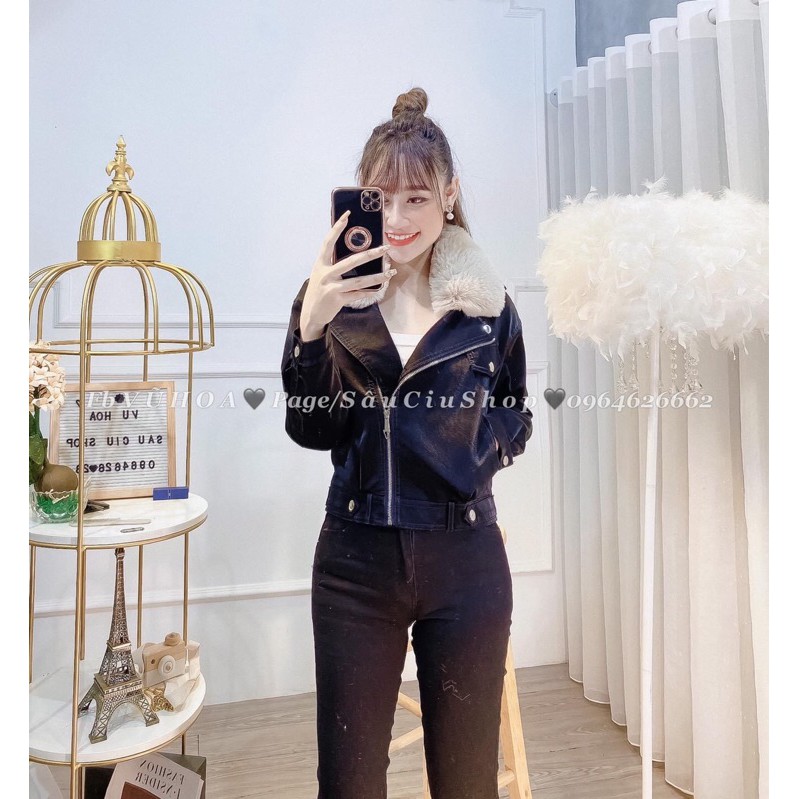 Áo khoác da nhung trần lông bên trong hàng QCL1