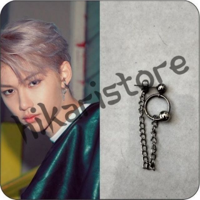 Bông tai titan xích phối khoen bi tròn không gỉ Felix Stray Kids