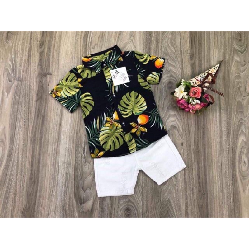 Áo Sơ Mi Hawaii Trái Cây Cho Bé Chất Đũi Cao Cấp