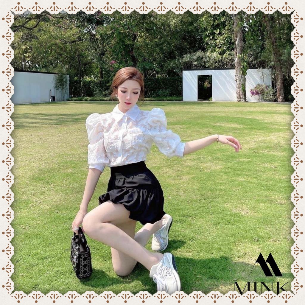 [HÀNG THIẾT KẾ] Set Áo Sơ Mi Ren Nổi Buộc Nơ Eo + Chân Váy Đuôi Cá Đen - Chất Liệu Ren Vân Nổi Cao Cấp | BigBuy360 - bigbuy360.vn