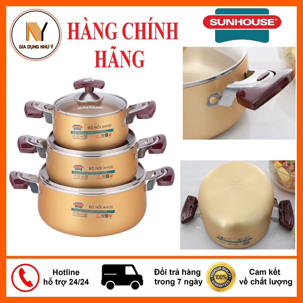 Bộ Nồi Sunhouse Cao Cấp SH 6634 Màu Vàng Đồng [Hàng Chính Hãng]