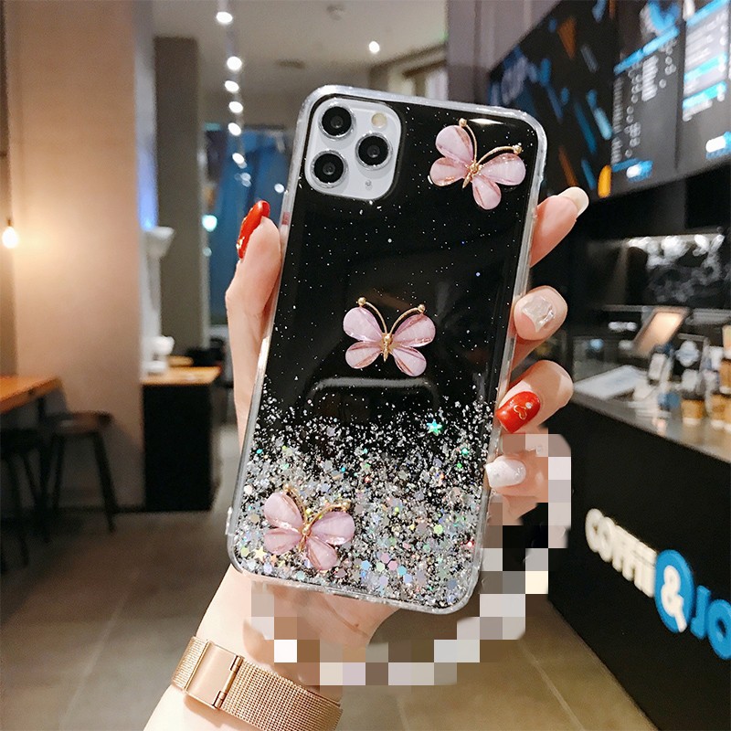 Ốp lưng Samsung J8 J6 J6+ J5 J4 J4+ J2 A21S A20S A10S A7 A6 A6+ Plus Pro Prime 2018 Glitter Crystal Three Butterflies Soft TPU Case