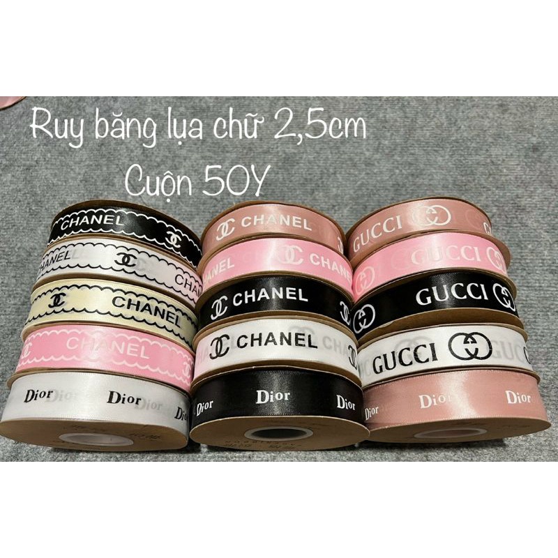 Ruy băng lụa chữ 2,5cm Sẵn đủ các màu