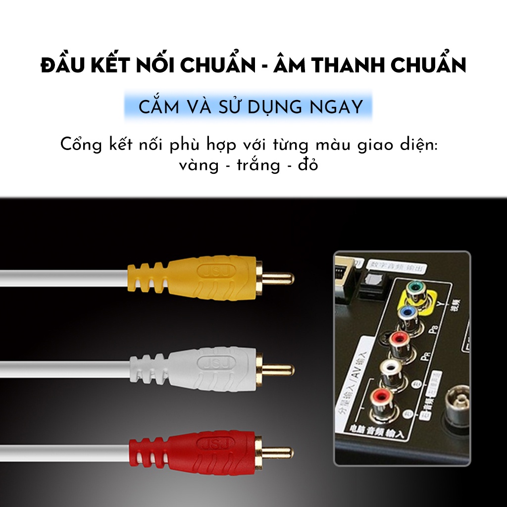 Dây tín hiệu âm thanh 6 đầu bông sen JSJ 6431 dài 1.8m đến 15m dây đúc liền mạch và co giãn tốt đầu cắm mạ vàng