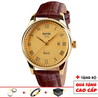 Đồng hồ nam SKMEI chính hãng dây da viền vàng đẳng cấp chống nước SKM058-1 - Đồng Hồ SKMEI Việt Nam