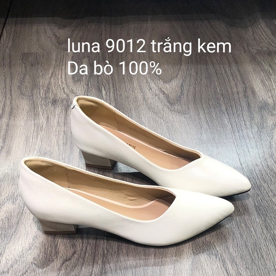 Giày cao gót nữ 3p da bò thật LUNASHOES 9012 giầy cho mẹ mềm êm chân guốc màu đỏ kem đen nâu trắng bảo hành 2 năm