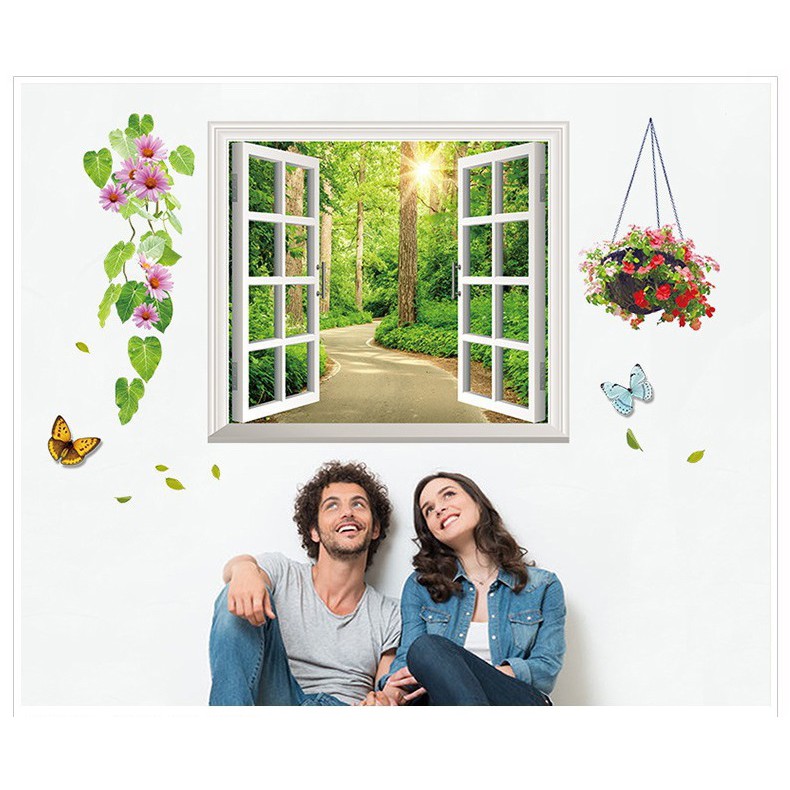 Decal 3D Cửa sổ Con đường xanh 3 trang trí nhà cửa sáng tạo AmyShop