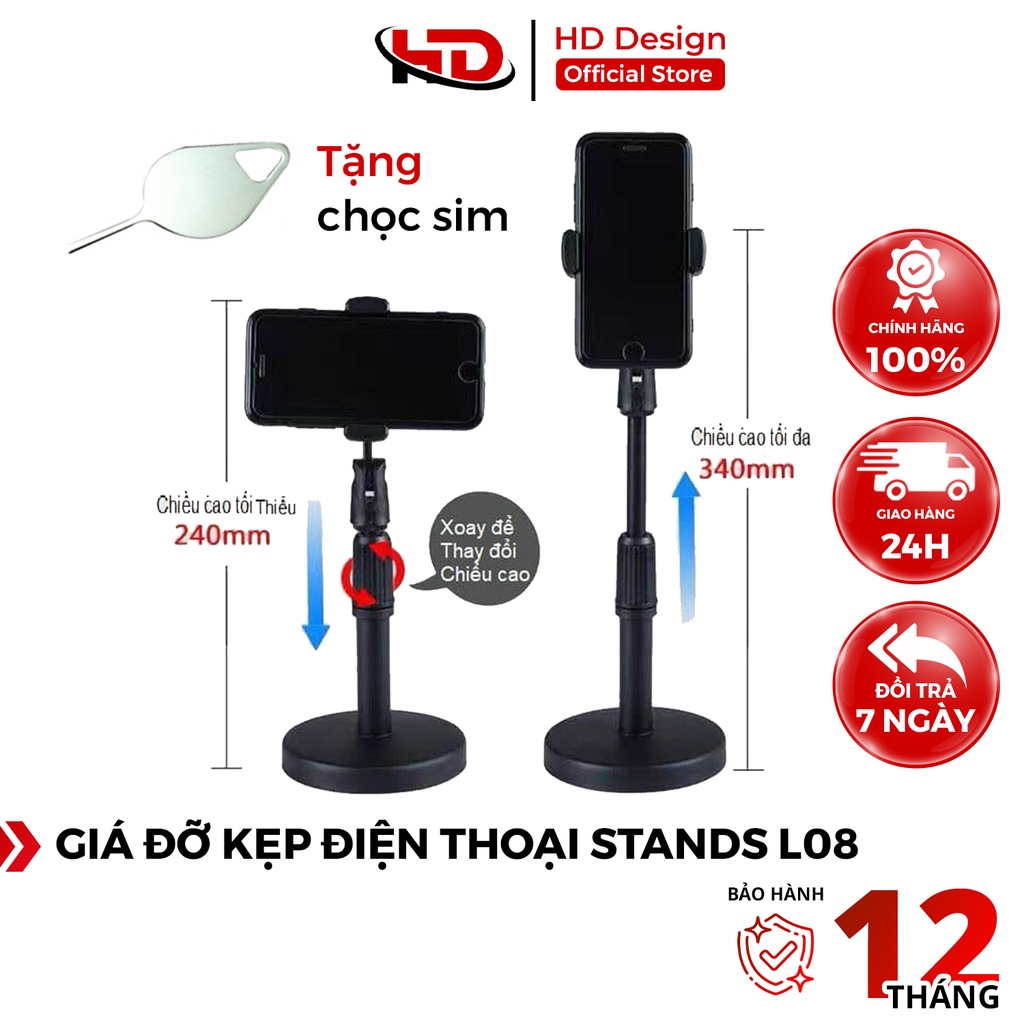 Giá Đỡ Điện Thoại, Kẹp Điện Thoại  Microphone Stands L08, Livestream Học Tập Xem Phim, Đế Tròn Để Bàn [BH 12 Tháng]