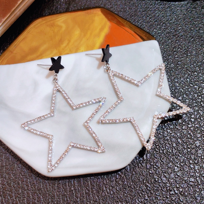 Bông tai JIUDUOLAN hình ngôi sao năm cánh rỗng lớn đính đá tinh tế phong cách Âu Mỹ