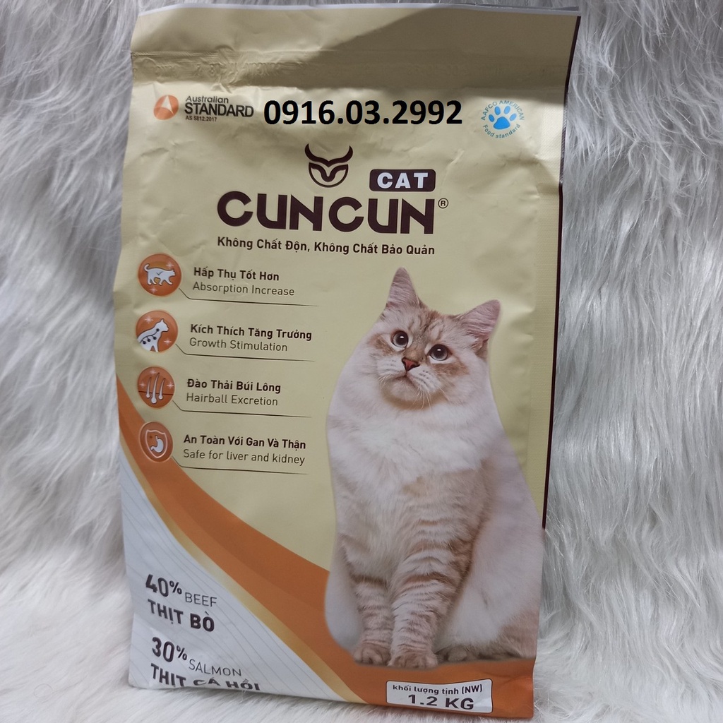 Thức ăn cho mèo Cuncun 1,2kg, Thức ăn cho mèo mượt lông