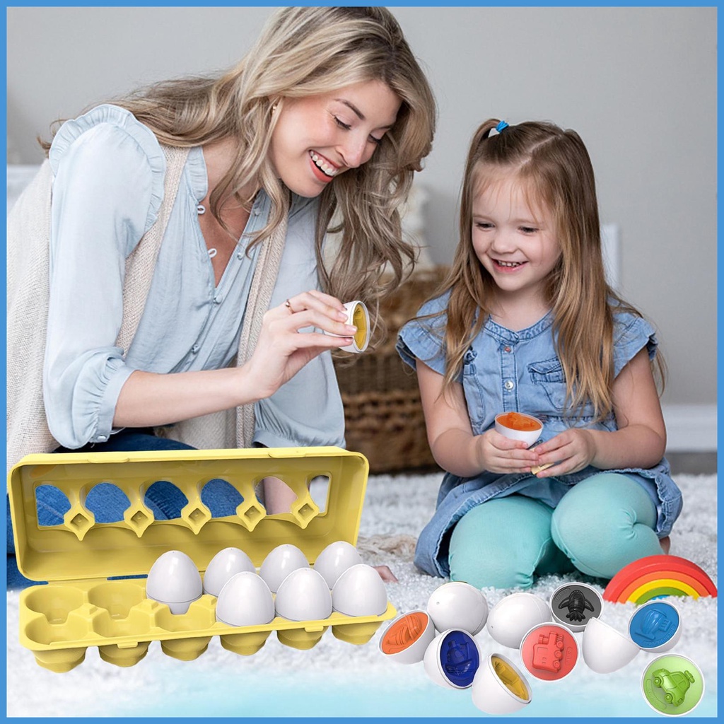 Bộ 12 Trứng Đồ Chơi Ghép Hình Màu Sắc Theo Phương Pháp Montessori Cho Bé Từ 1 2 3 Tuổi