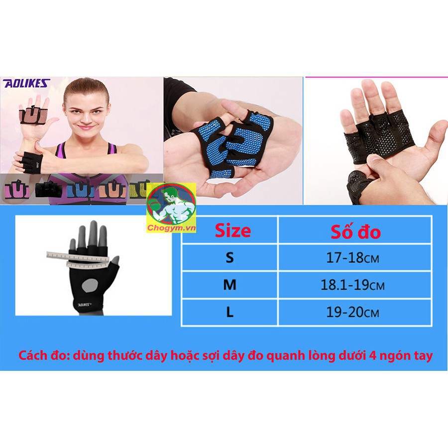 [Mã FAGREEN245 giảm 10% tối đa 30K đơn từ 99K] Găng tay nửa bàn Aolikes, Tập GYM 4 Ngón