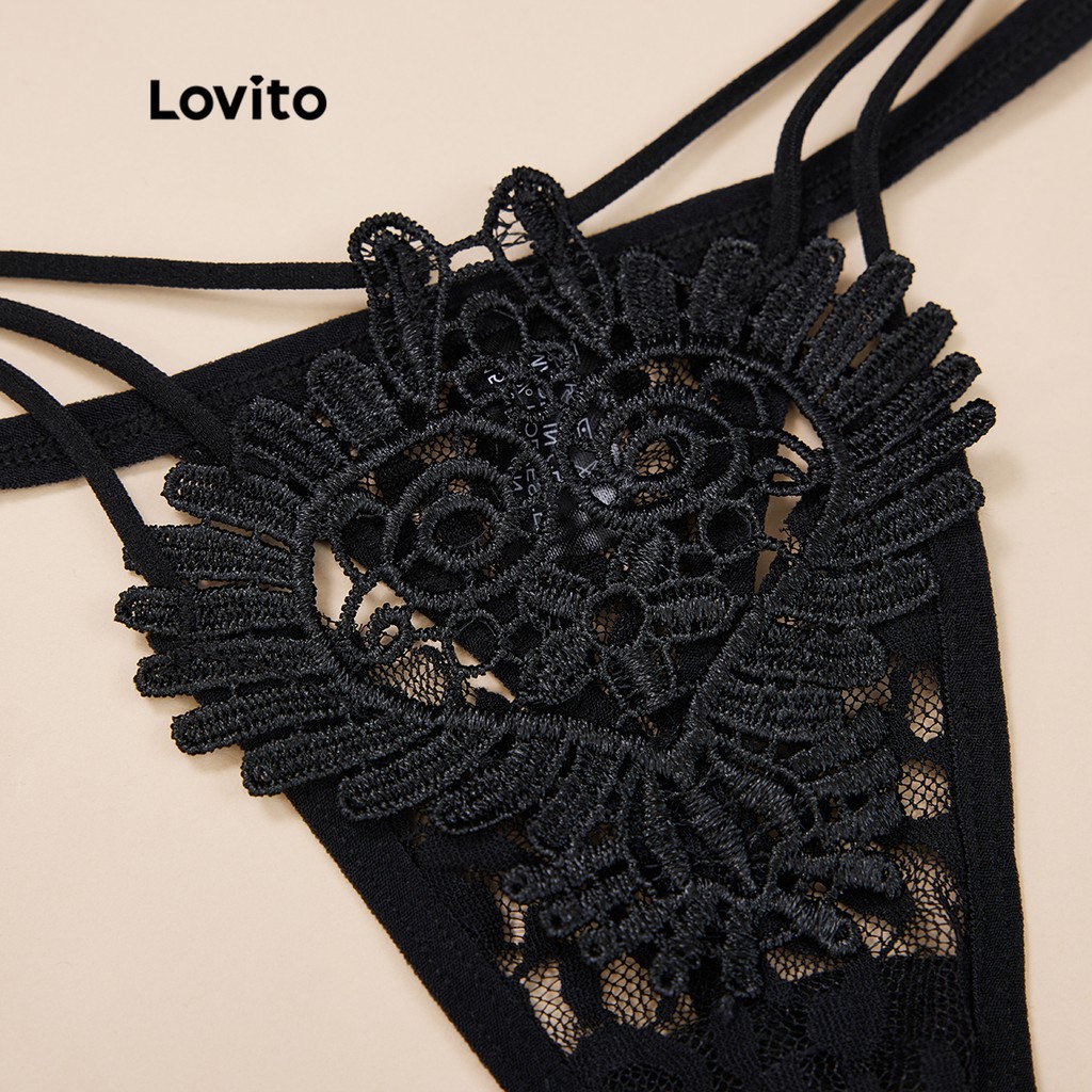 Quần lót Lovito lọt khe ren thêu xuyên thấu cắt xẻ sexy L162224 (Màu đen/trắng)